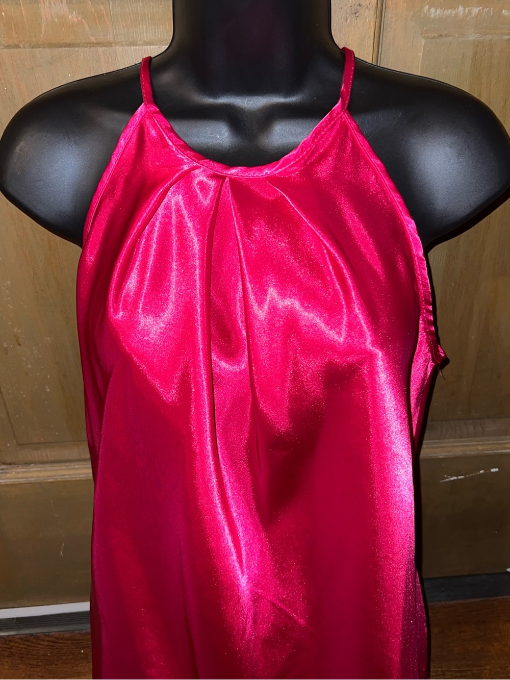 Fuchsia Satin Halter Neck Feminine Ruffle Chic Flowy Tank Top Size M - Picture 5 of 7